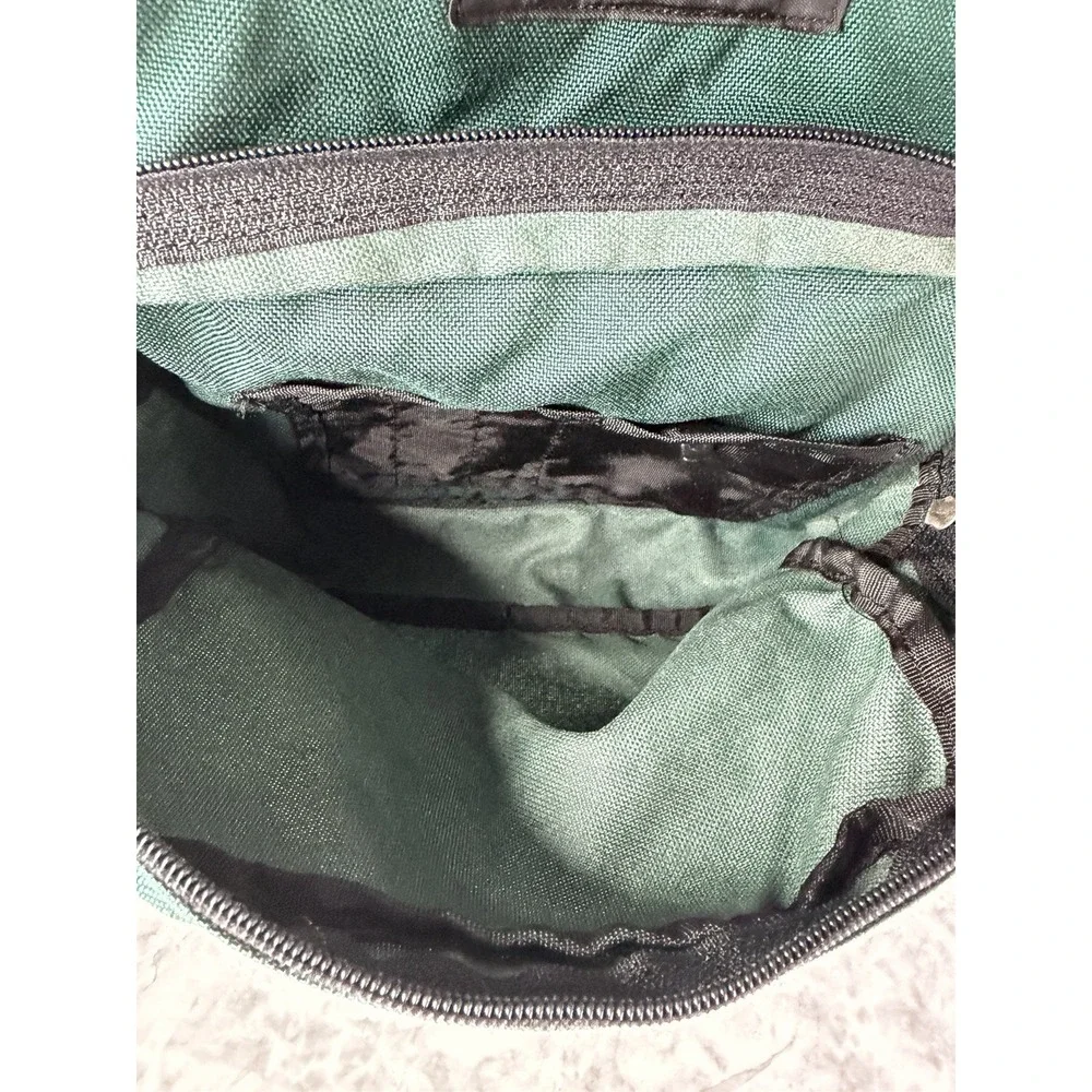 Vintage 90s NIKE Green/Brown LEATHER Base BACKPACK Athletic Outdoor Hike Gym Bag